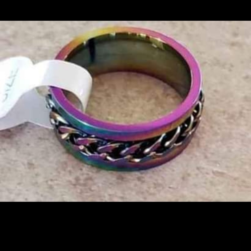 New Stainless steel rainbow spinner Band ring size 7 8 9 10 11 12